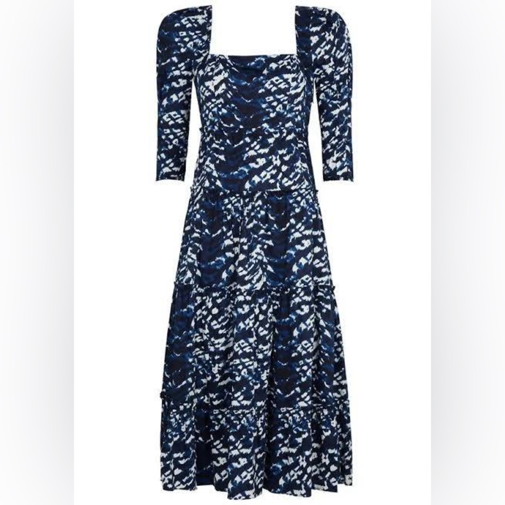 Diane von Furstenberg Nora Midi Dress Tie Dye Tiger Blue/White NWT Size 14 - Picture 16 of 16